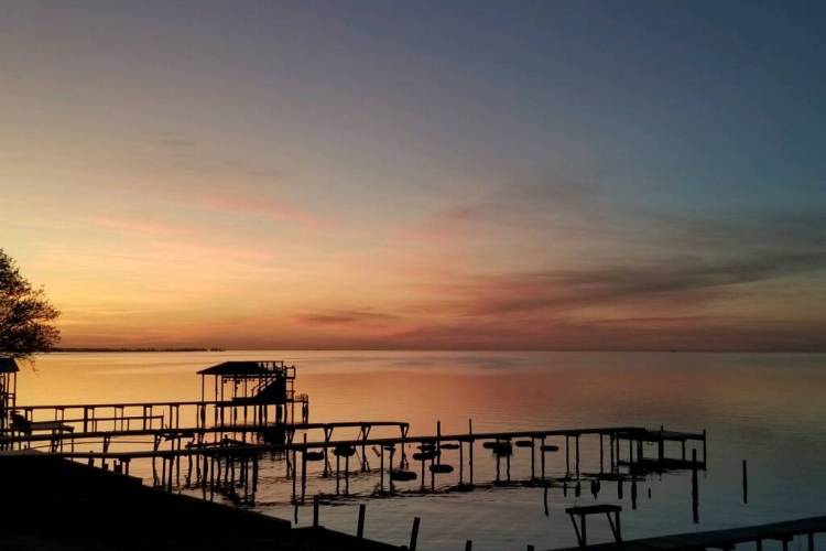 Sunset view over piers